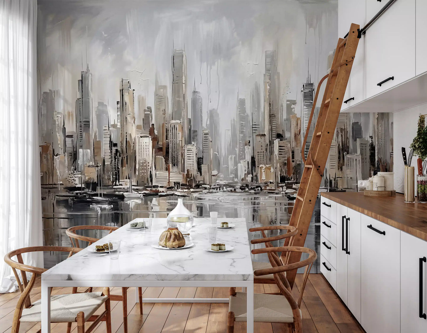 Urban Tide: Cityscape Reflection Art Wall Mural