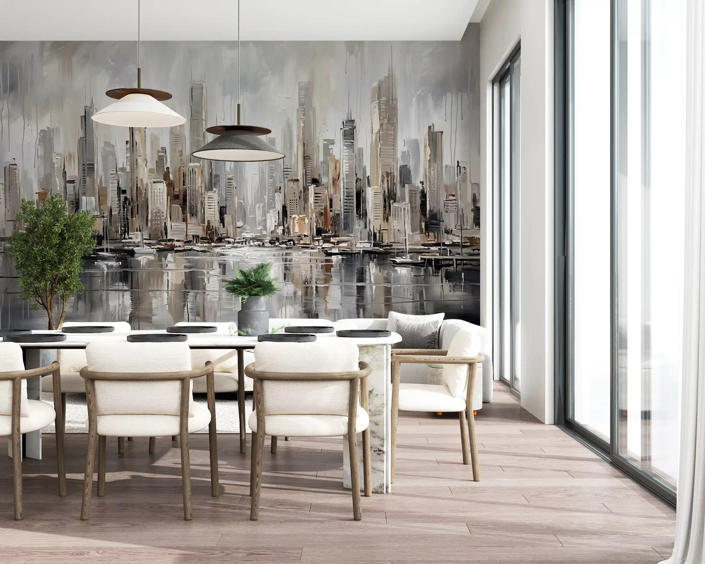 Urban Tide: Cityscape Reflection Art Wall Mural