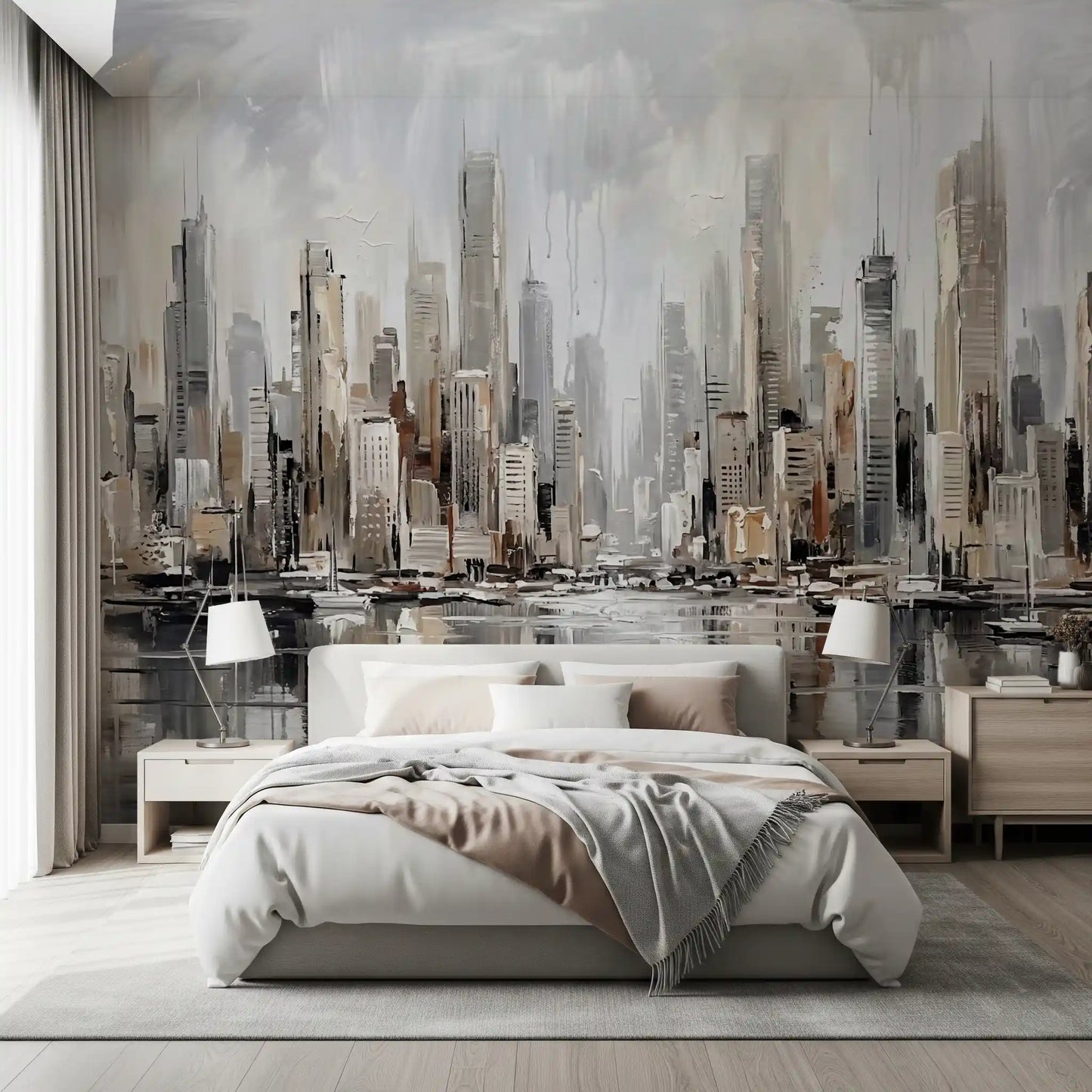 Urban Tide: Cityscape Reflection Art Wall Mural