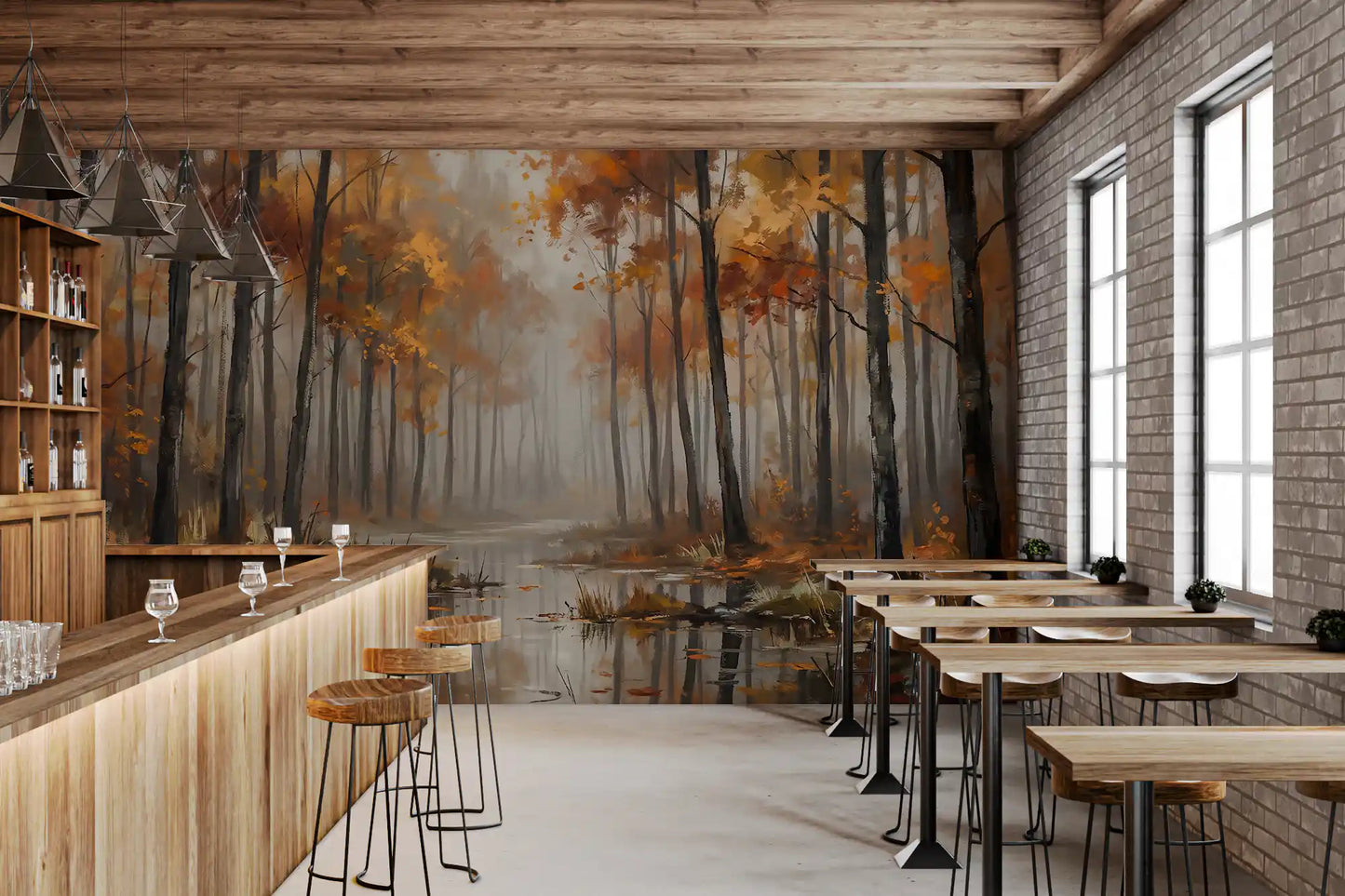 Misty Autumn Reflections Wall Mural