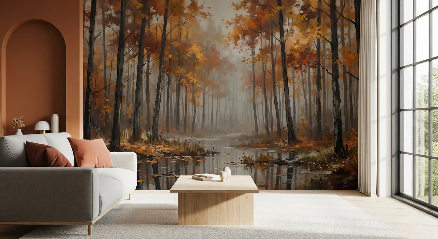 Misty Autumn Reflections Wall Mural