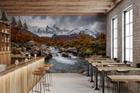 Restaurants wall mural with alpine stream and autumn mountain landscape