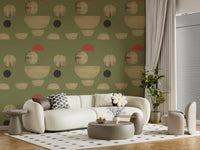 Living room wallpaper with geometric earth tones and soft abstract design