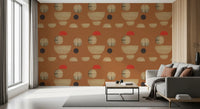Lounge area wallpaper with minimal abstract shapes and muted tones