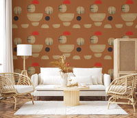Home office wallpaper with modern abstract shapes and soft matte texture finish