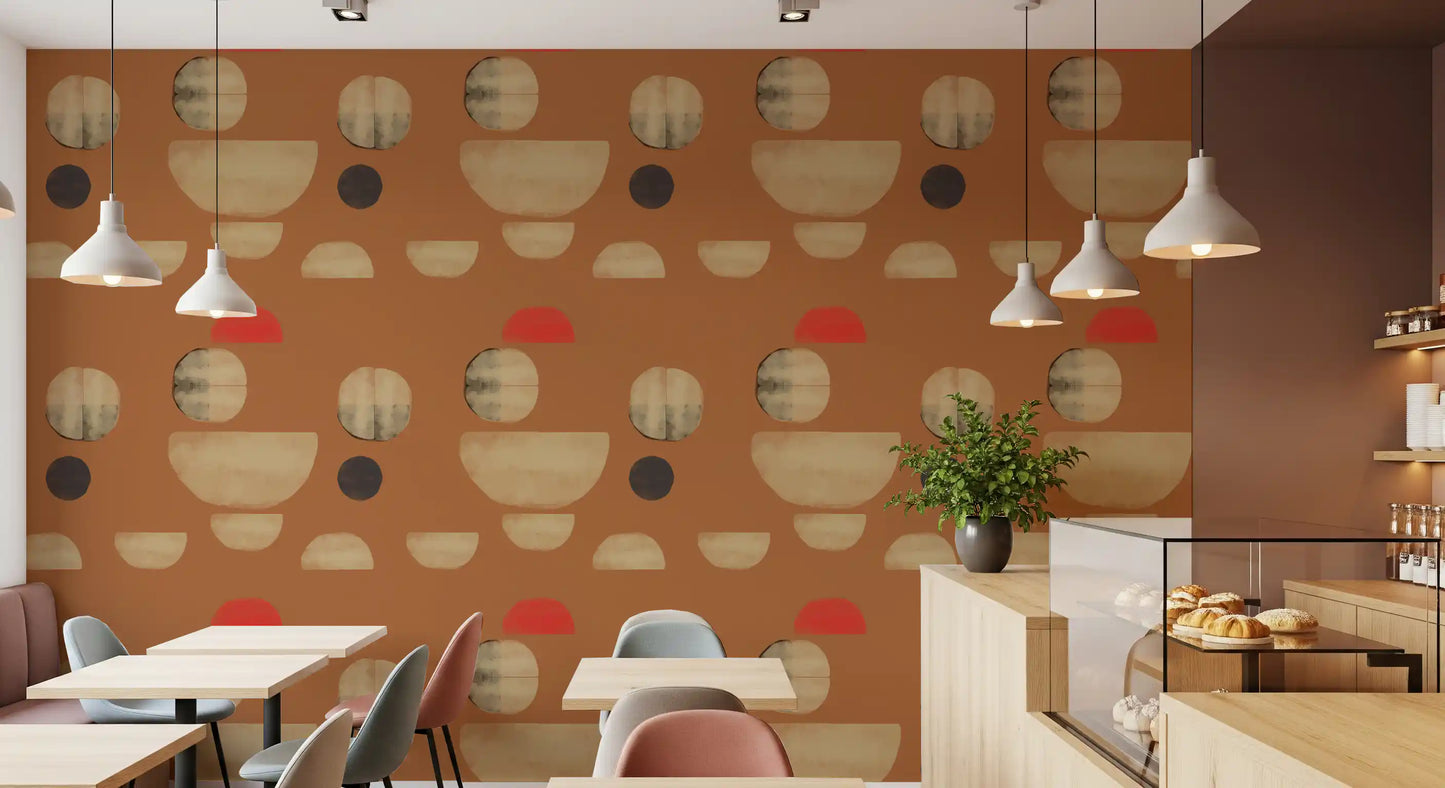 Restaurants wallpaper with warm terracotta tones and abstract form design