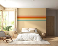 Bedroom wall featuring Retro Stripe Revival wall mural soft color bands