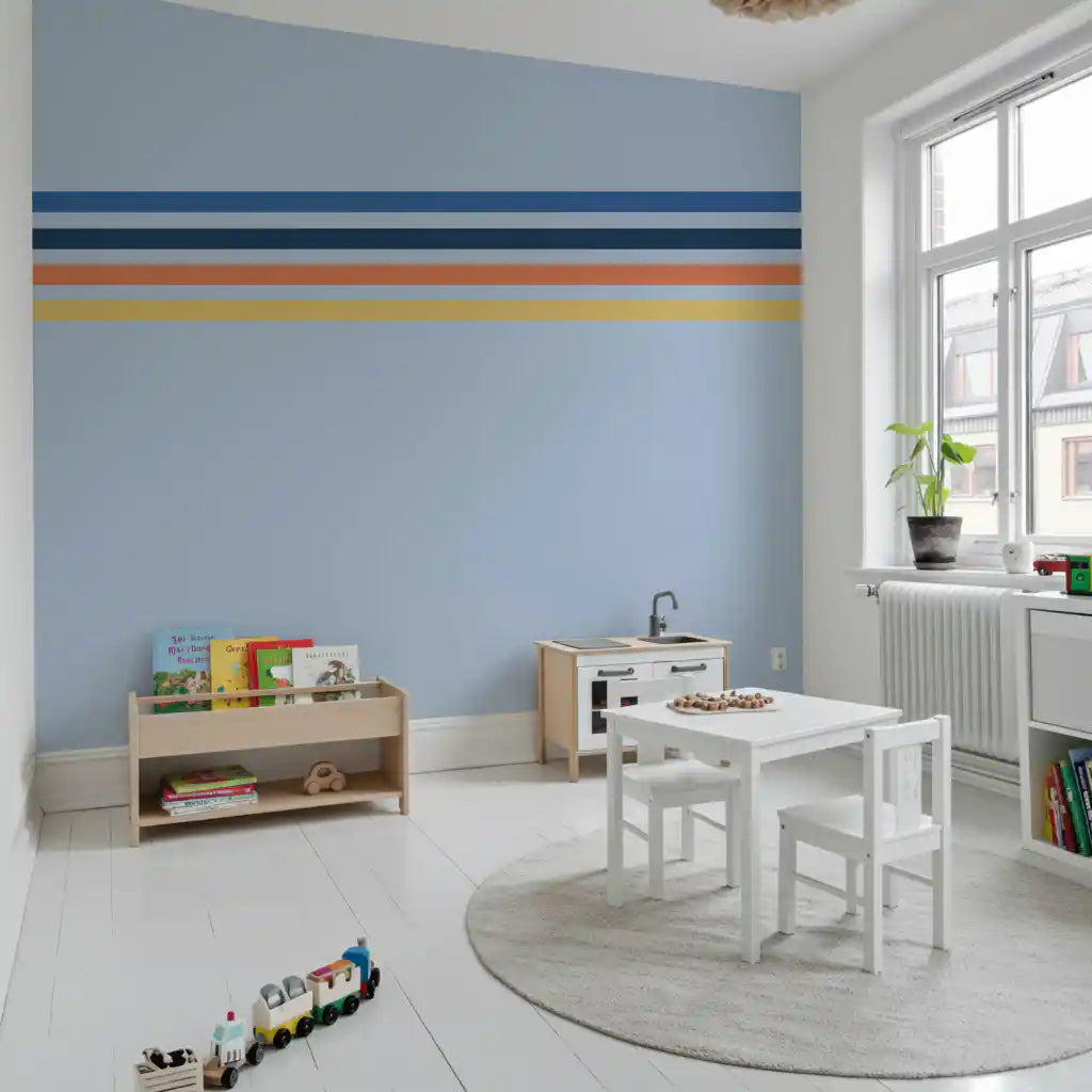 Retro Horizon Stripes wall mural with blue and orange horizontal lines