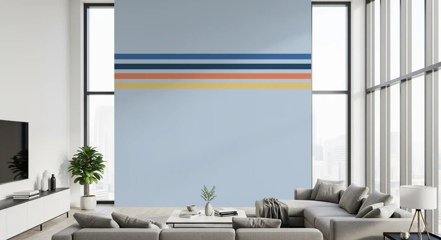 Retro Horizon Stripes wall mural with layered bands and soft color mix