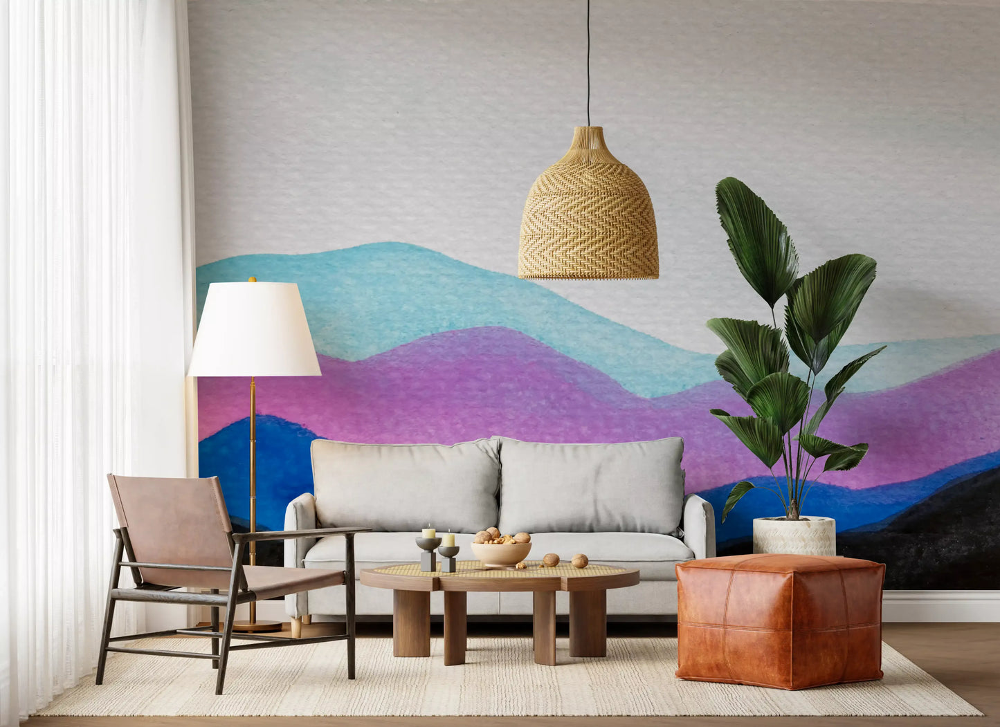 Hallway space using Colorflow Mountain Dream wall mural abstract layers
