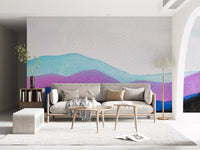 Living room styled with Colorflow Mountain Dream wall mural pastel mountains