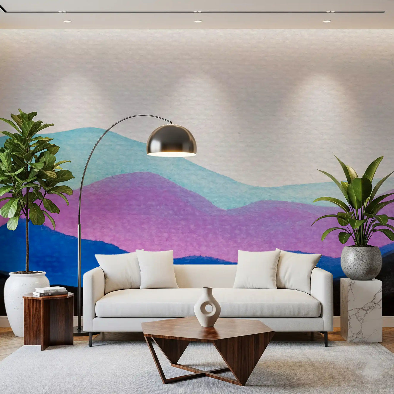 Colorflow Mountain Dream wall mural with layered blue and purple landscape