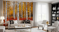 Golden Canopy Red Carpet wall mural with golden leaves and dense red ground