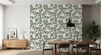 Botanical wallpaper with Cherry Blossom on White crisp background