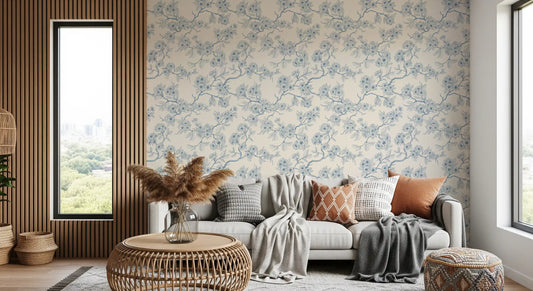 Serene Blossom Branches wallpaper with detailed floral linework design