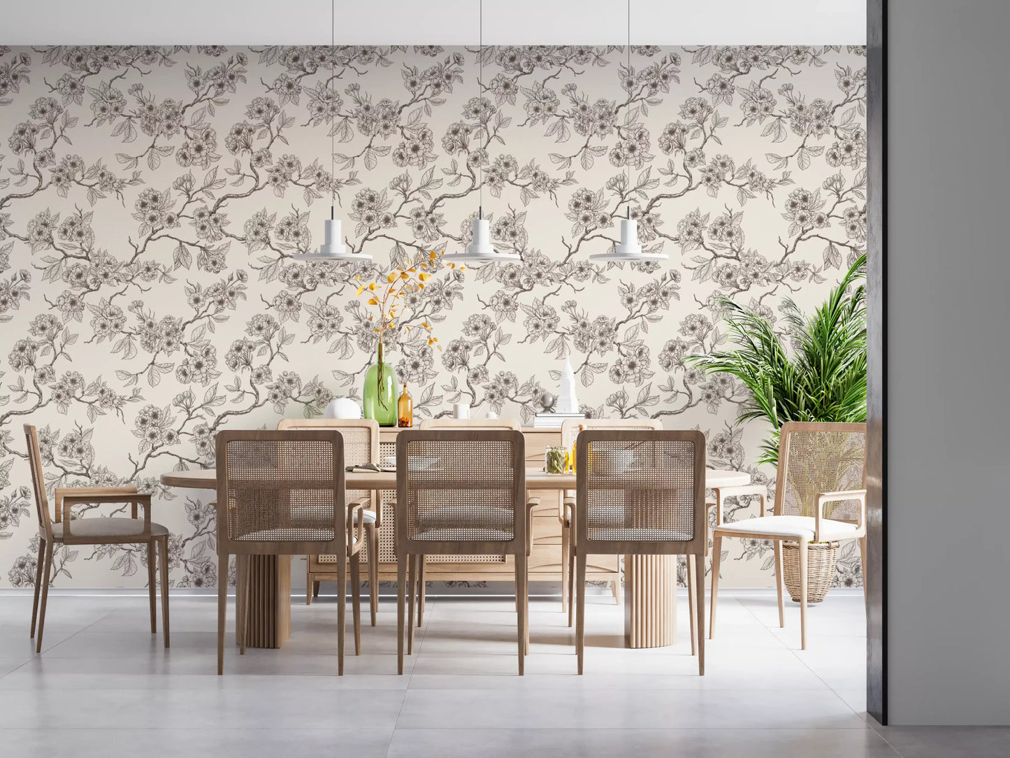 Minimal floral wallpaper with Cherry Blossom Branches soft design
