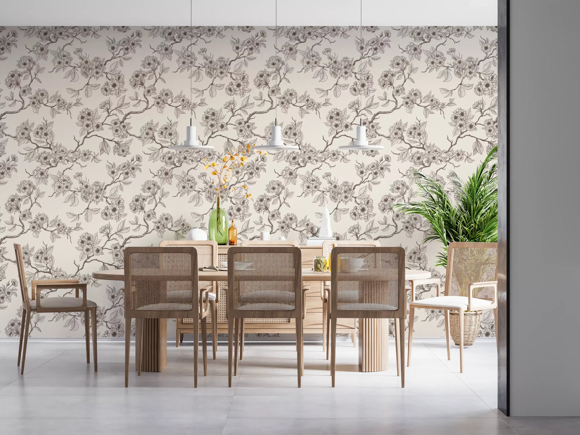 Minimal floral wallpaper with Cherry Blossom Branches soft design