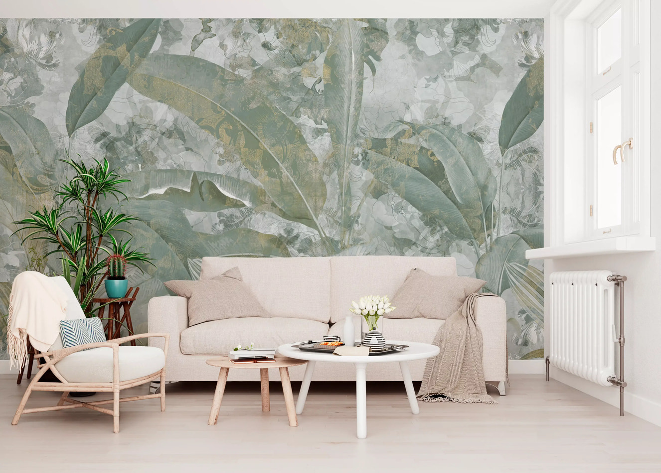 Sage Green Tropical Botanical Wall Mural