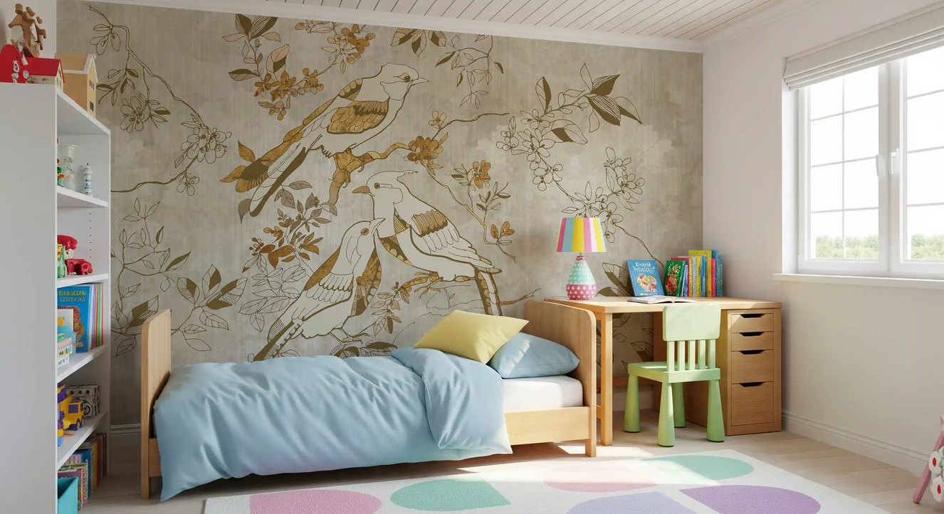 Golden Orchard Bird Wall Mural