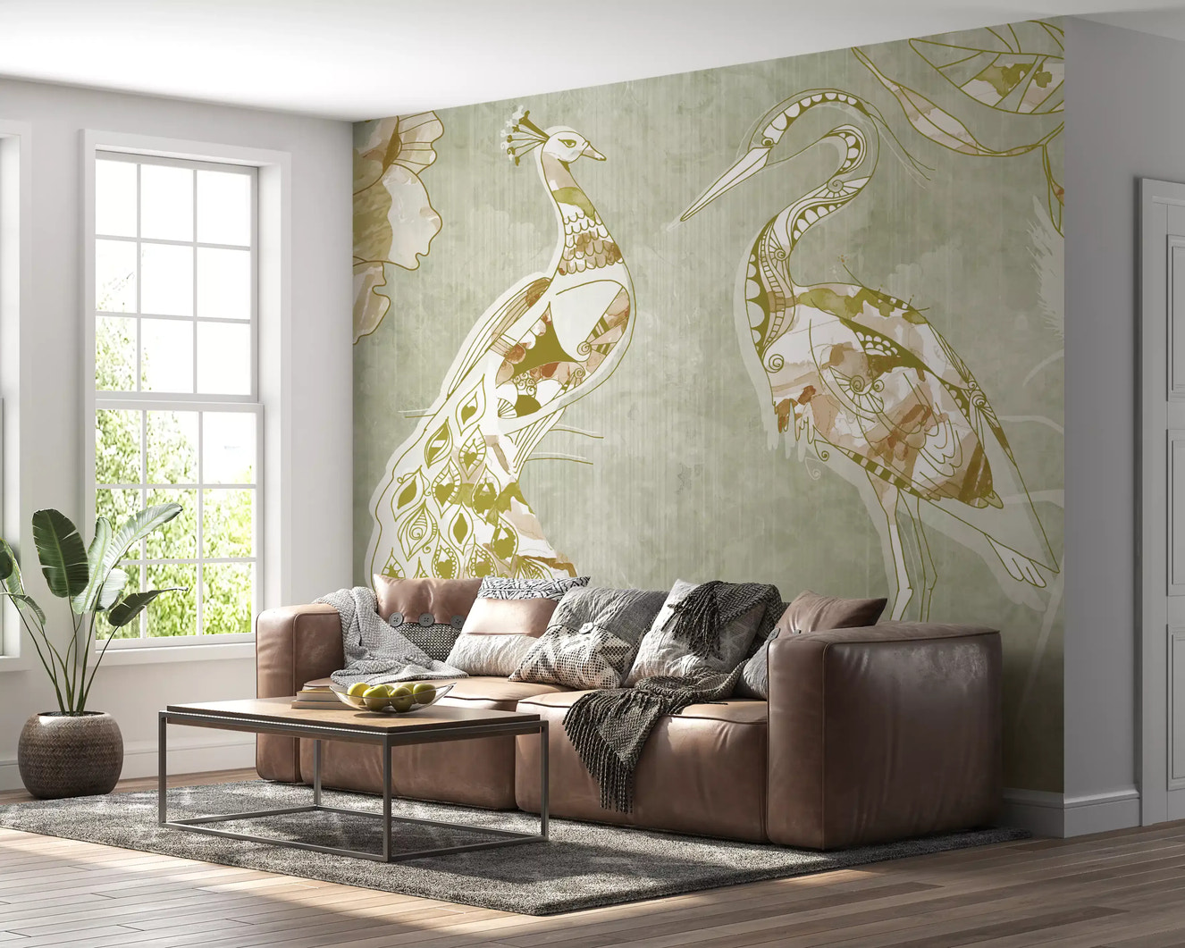 Emerald Green Peacock Wall Mural