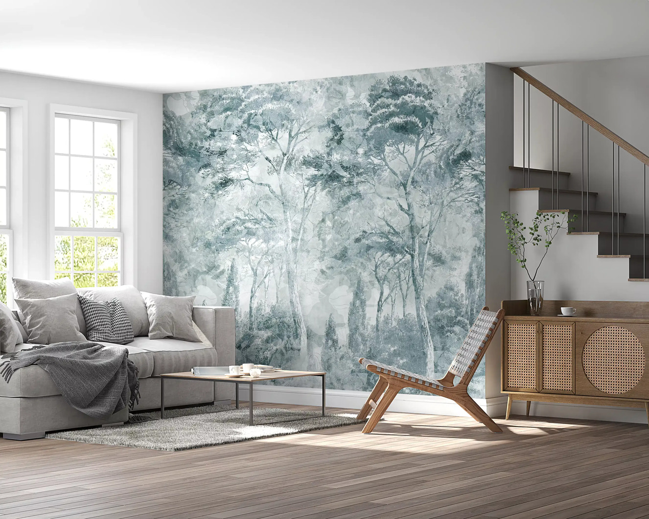 Misty Pine Forest Landscape Wall Mural
