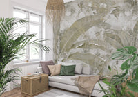 Sage Green Tropical Leaves wall mural showing soft leaf layering effect