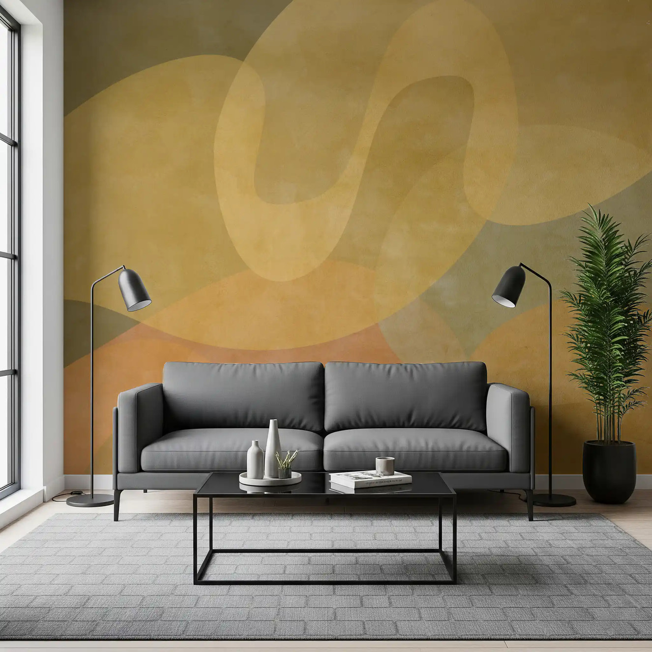 Golden Ochre Organic Flow Wall Mural