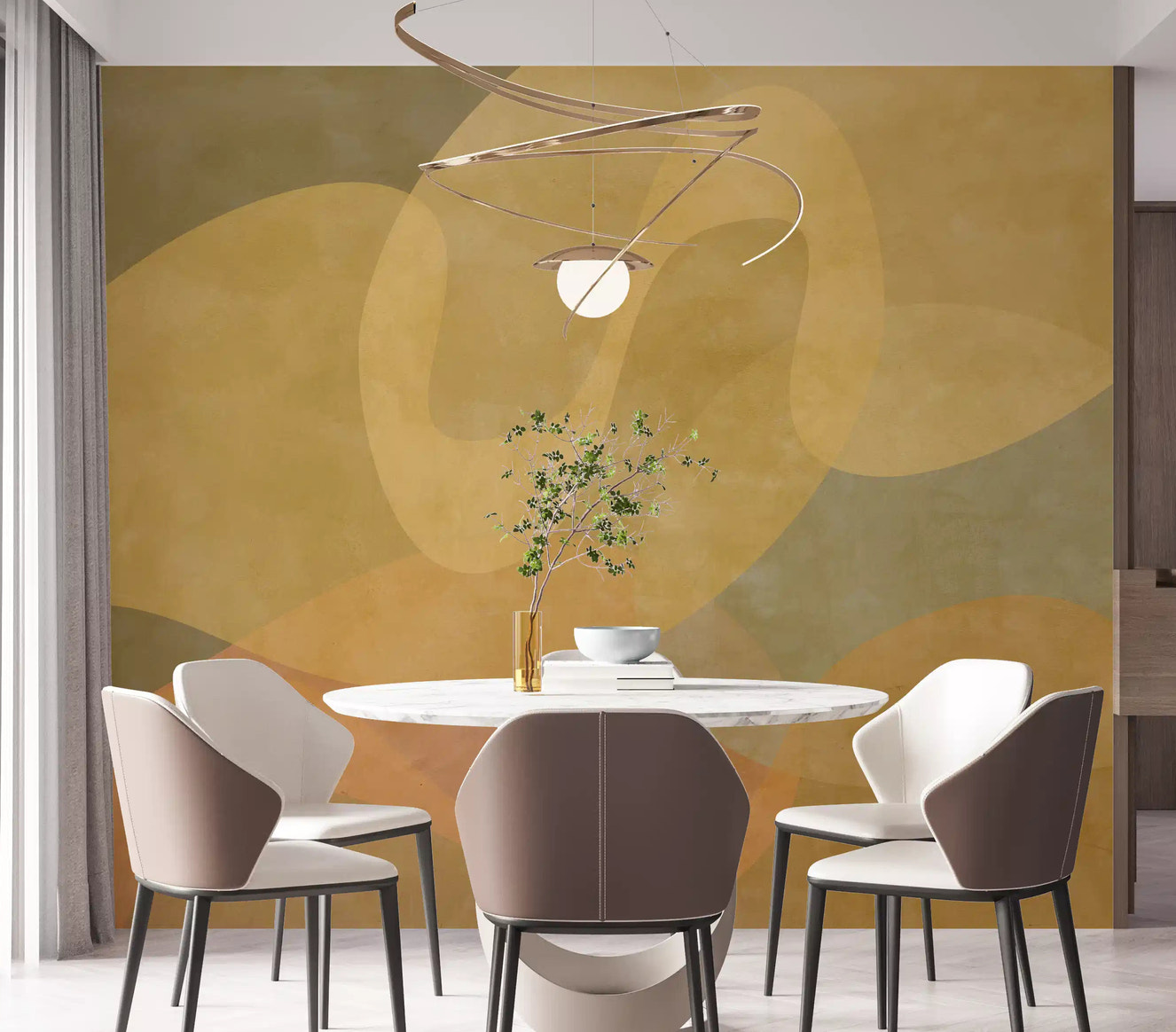 Golden Ochre Organic Flow Wall Mural