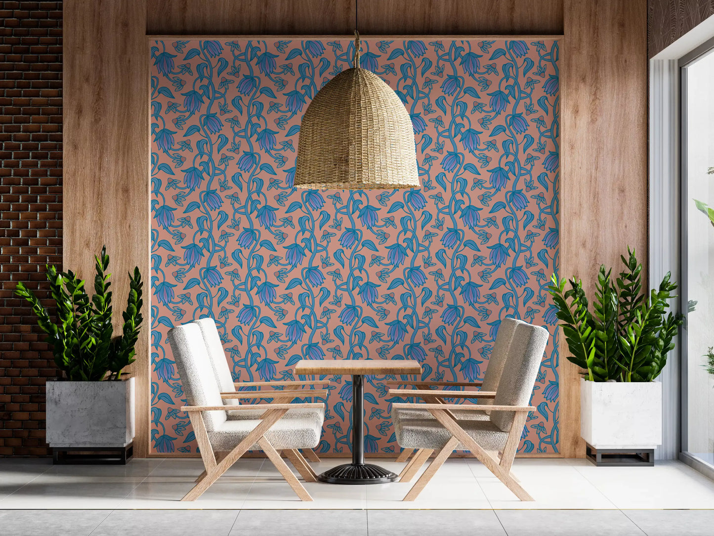 Ophelia Boho Blossoms wallpaper with layered blue and purple petals