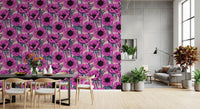 Botanical wallpaper featuring Pink Anemone Garden layered flower petals