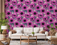 Workspace styled in Pink Anemone Garden wallpaper soft pink theme
