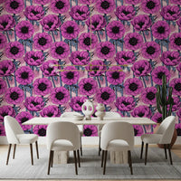 Dining room interior using Pink Anemone Garden wallpaper pink botanical look