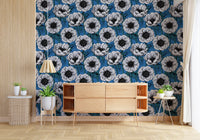 Hallway interior featuring White Anemone Garden wallpaper blue tones