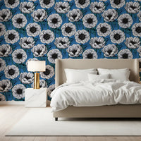 White Anemone Garden wallpaper with bold contrast and line art texture