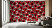 Floral pattern wallpaper featuring Red Anemone Garden on White