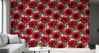 Hallway setup with Red Anemone Garden on White wallpaper