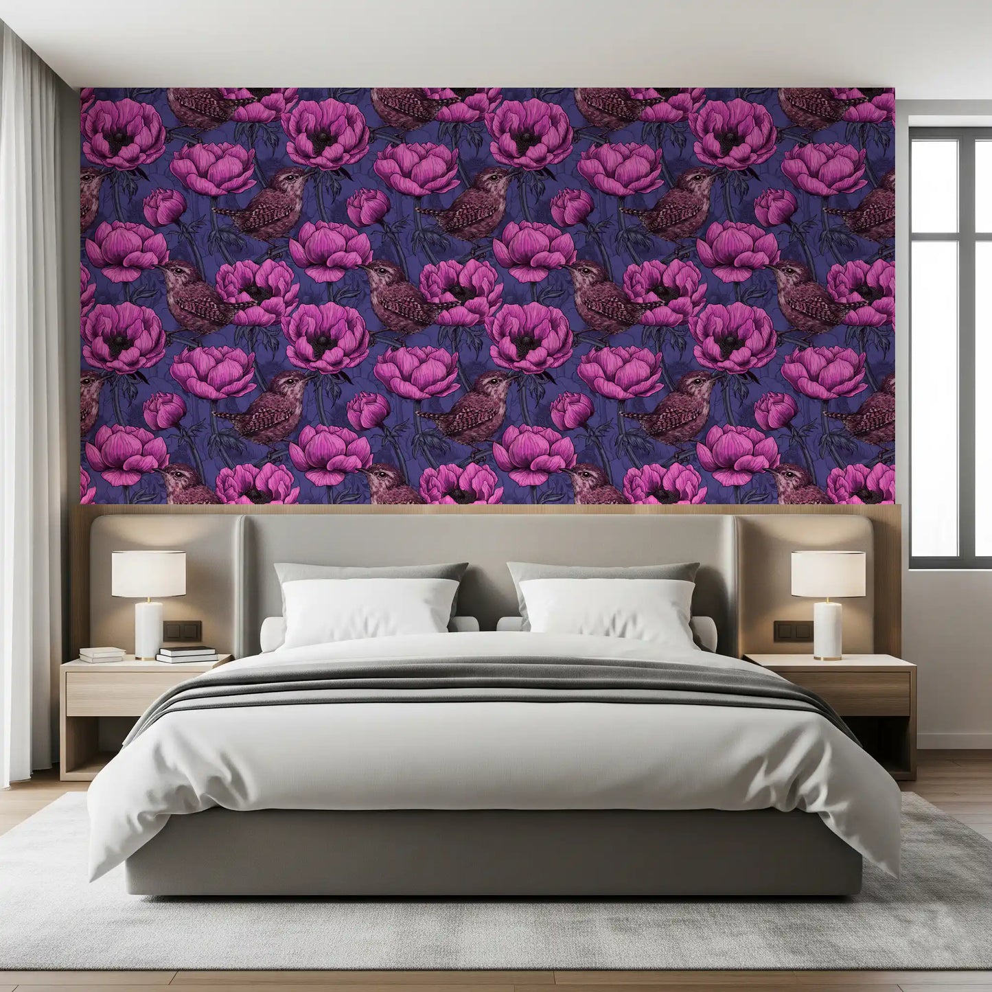 Wrens in the anemone garden Wallpaper⁠