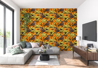 Botanical bird wallpaper showing Wrens in the Yellow Anemone Garden