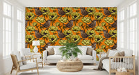 Wrens in the Yellow Anemone Garden wallpaper with orange background