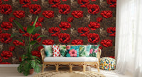 Hallway room uses Wrens in Red Anemone Garden wallpaper design