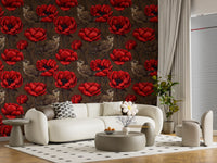 Living room with Wrens in Red Anemone Garden wallpaper birds