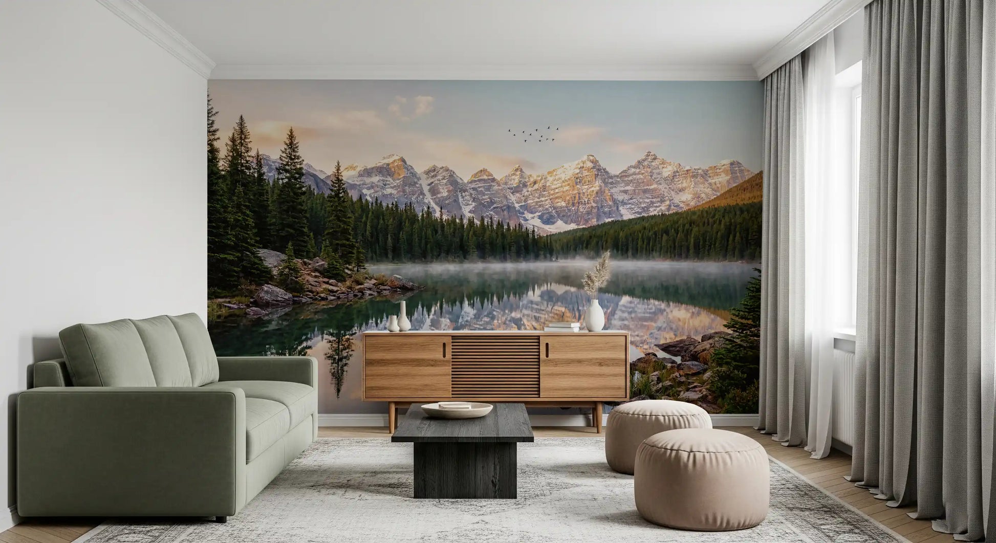 Hallway space using Alpine Dawn Reflection wall mural scenic landscape