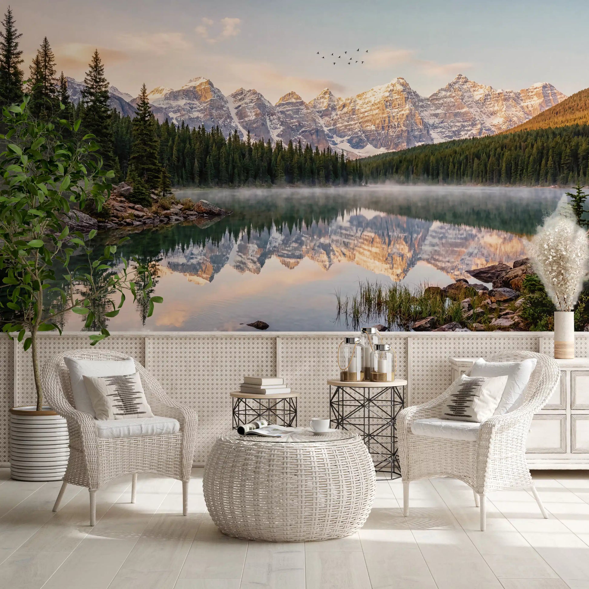 Alpine Dawn Reflection wall mural with lake and mountain reflection view