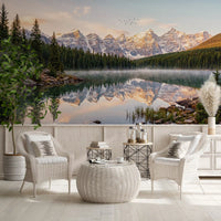 Alpine Dawn Reflection wall mural with lake and mountain reflection view