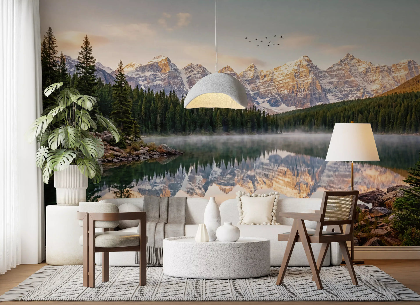 Alpine Dawn Reflection wall mural with clear water and tree reflections