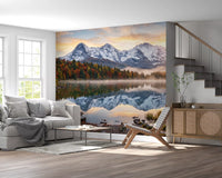 Misty Peaks Autumn Reflections wall mural with autumn trees and mist