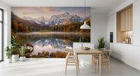 Alpine Autumn Reflection with Deer wall mural showing autumn trees and deer