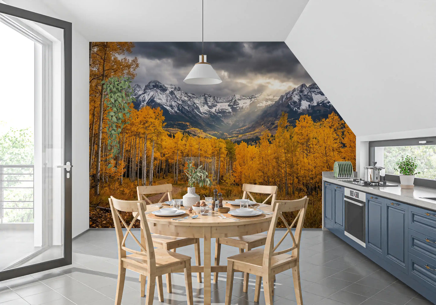 Nature landscape wall mural with Golden Aspen Majesty fall colors
