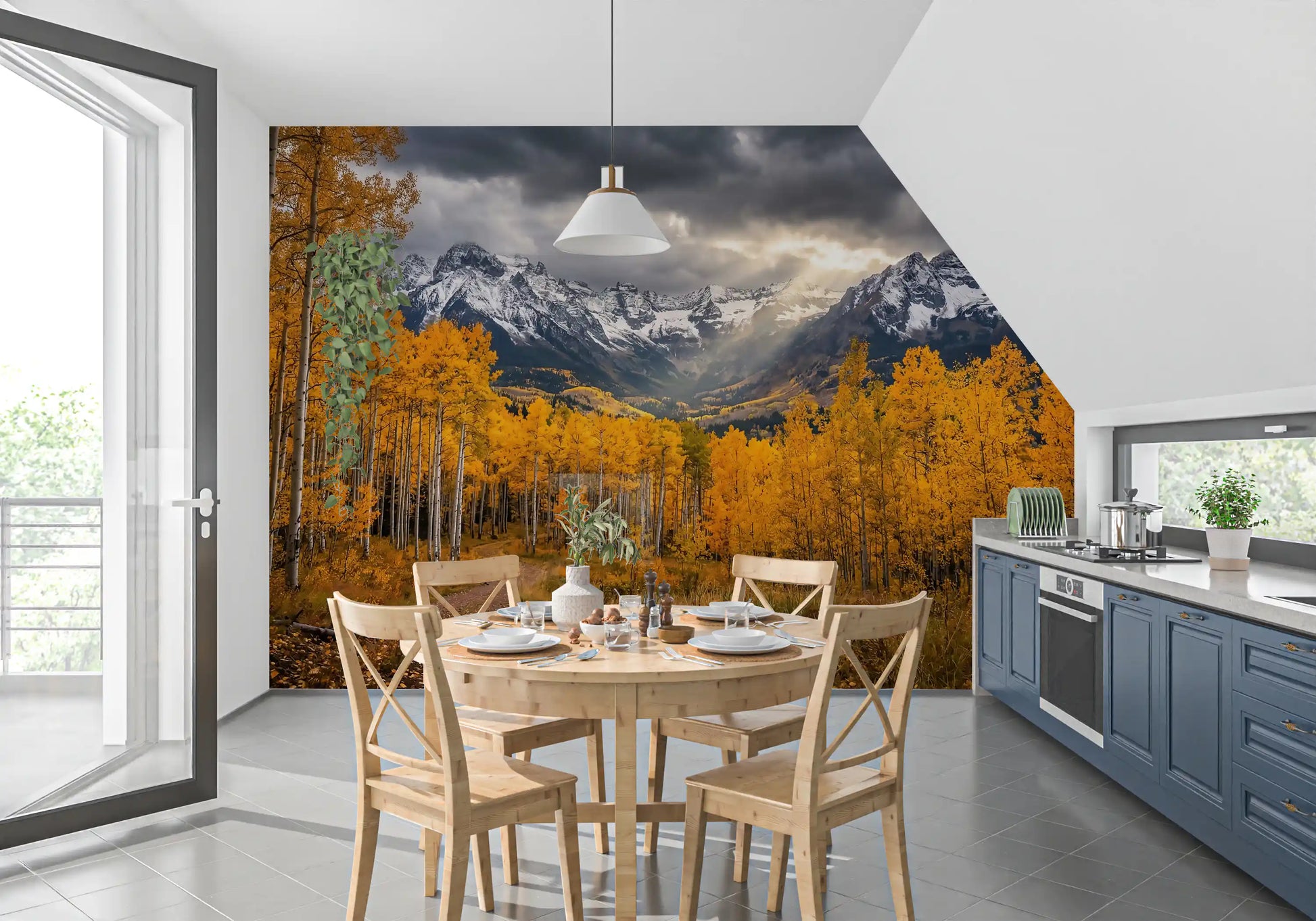 Nature landscape wall mural with Golden Aspen Majesty fall colors