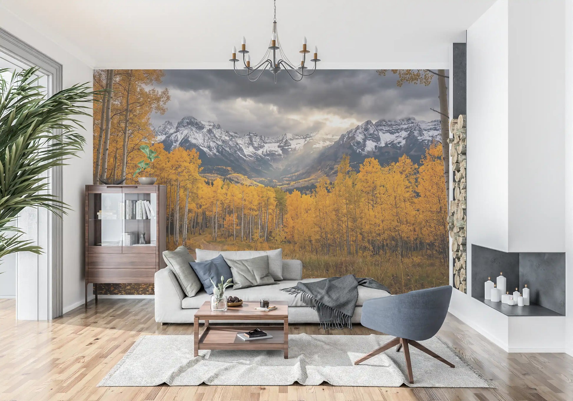 Hallway setup with Golden Aspen Majesty wall mural mountain scenery
